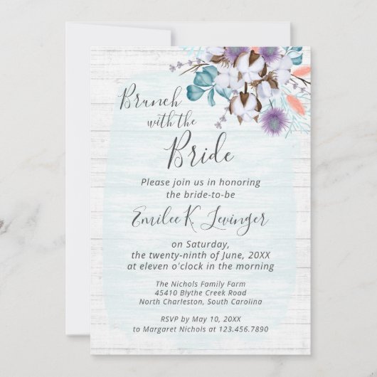 Südliches Land Baumwolle Brautparty Brunch Einladung (Vorderseite)