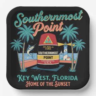 Südlichster Punkt Key West Retro-Tropische Stimmun Pappteller