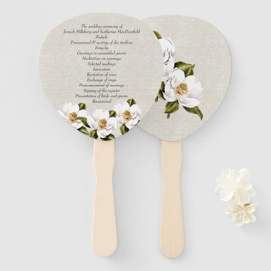 Südmagnolia-Hochzeitsprogramm Fächer (Vorne und Hinten)