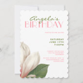 SüdMagnolien Geburtstag| Rosa grünes Weiß Einladung (Vorderseite)