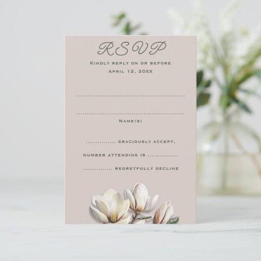 SüdMagnolien Hochzeitskarten für vertikale Antwort Einladung (Stehend Vorderseite)