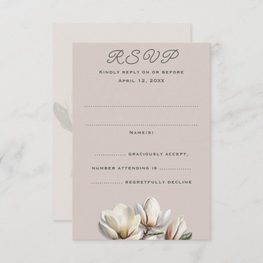 SüdMagnolien Hochzeitskarten für vertikale Antwort Einladung (Vorne/Hinten)