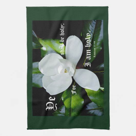 SüdMagnolien mit Leviticus 11:44 Geschirrtuch (Vertikal)