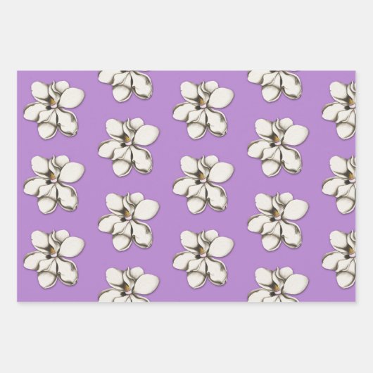 SüdMagnolische Blume Gemustertes Wrapping Paper Geschenkpapier Set (Vorderseite 3)