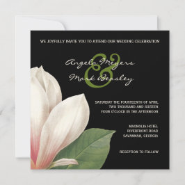 Südmagnolische Blume Hochzeit | Elegant Black Einladung