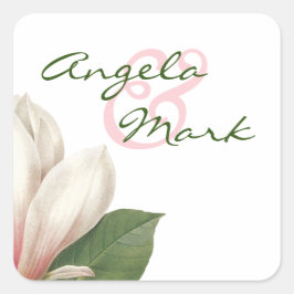 Südmagnolische Blume Hochzeit | Rosa und Weiß Quadratischer Aufkleber
