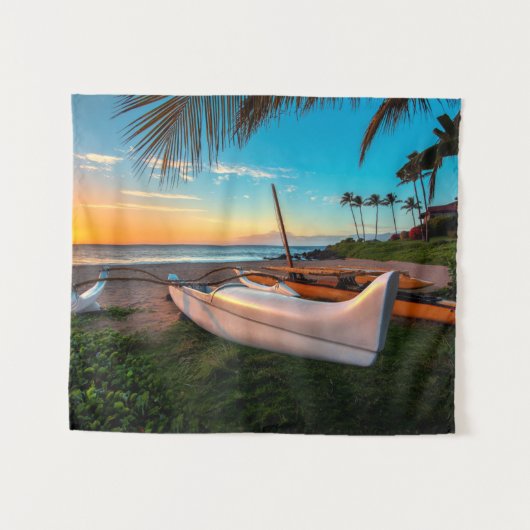 Südmaui-Strand an Sonnenuntergang | Maui, Hawaii Wandteppich (Vorderseite (Horizontal))