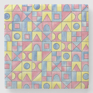 Sudoku 1-Modern Bauhaus Geometrische Wasserfarben Steinuntersetzer