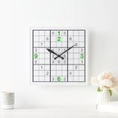 Sudoku Clock with downloadable puzzle (green) Quadratische Wanduhr (Zuhause)