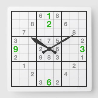Sudoku Clock with downloadable puzzle (green) Quadratische Wanduhr