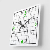 Sudoku Clock with downloadable puzzle (green) Quadratische Wanduhr (Winkel)