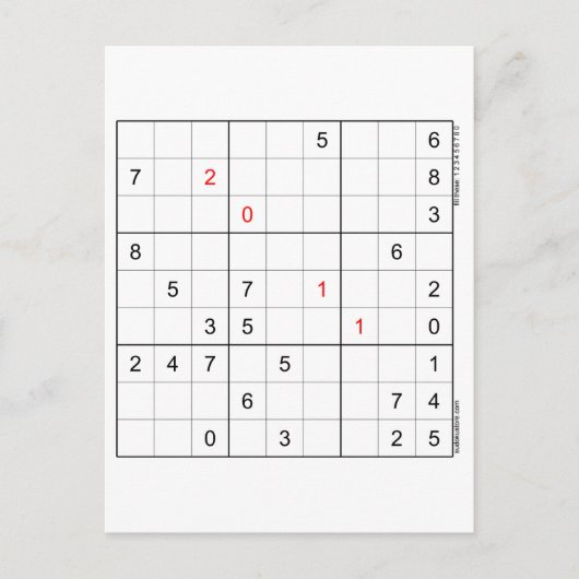 Sudoku Geburtstagskarte 20-11 Feiertagspostkarte (Vorderseite)