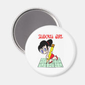 Sudoku Girl Black Hair Magnet (Vorderseite/Rückseite)