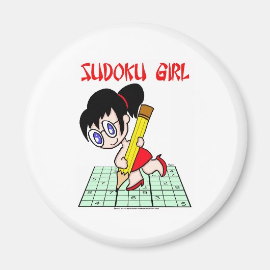 Sudoku Girl Black Hair Magnet (Vorne)