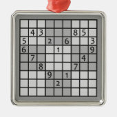 SUDOKU Verzierung Silbernes Ornament (Vorne)