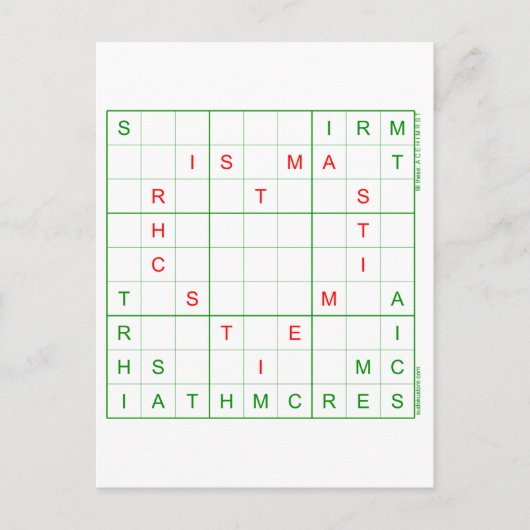 Sudoku Weihnachtskarte - Herz Feiertagspostkarte (Vorderseite)