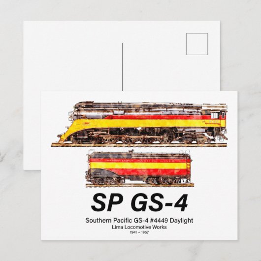 Südpazifik GS-4 Daylight-Dampflokomotive Postkarte (Vorne/Hinten)