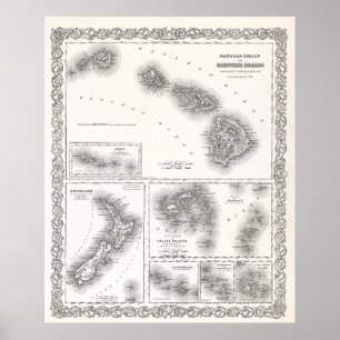 SÜDPAZIFIK- UND HAWAII-INSELN MAP 1855 POSTER