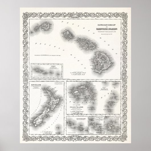 SÜDPAZIFIK- UND HAWAII-INSELN MAP 1855 POSTER (Vorne)