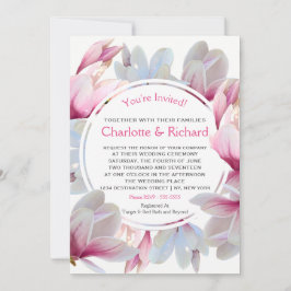 Südrosa Magnolienblüten Hochzeit Einladung