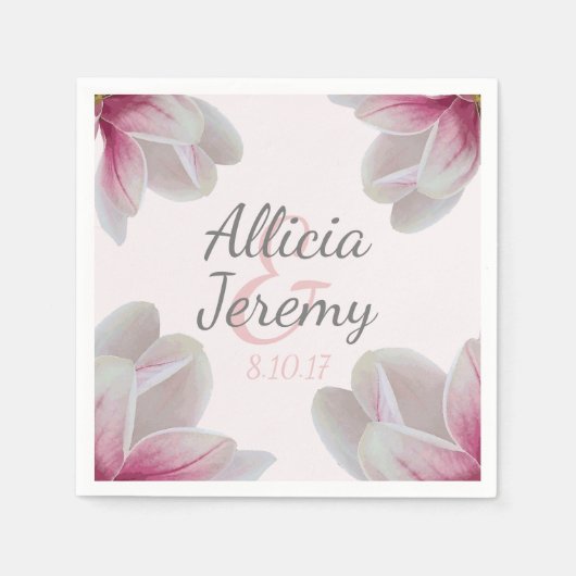 Südrosa Magnolienblüten Hochzeit Serviette (Vorderseite)