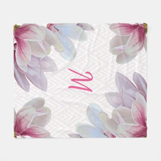 Südrosa Magnolienblüten Initialbrief Fleecedecke (Vorderseite (Horizontal))