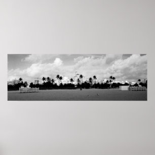 Südstrand Miami, Florida schwarzes/weißes Panorama Poster