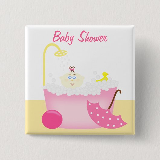Sudsy Bathtub Pink Baby Girl Dusche Button (Vorderseite)