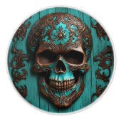 Südturquoise Día de Muertos Sugar Skull Keramikknauf (Vorderseite)