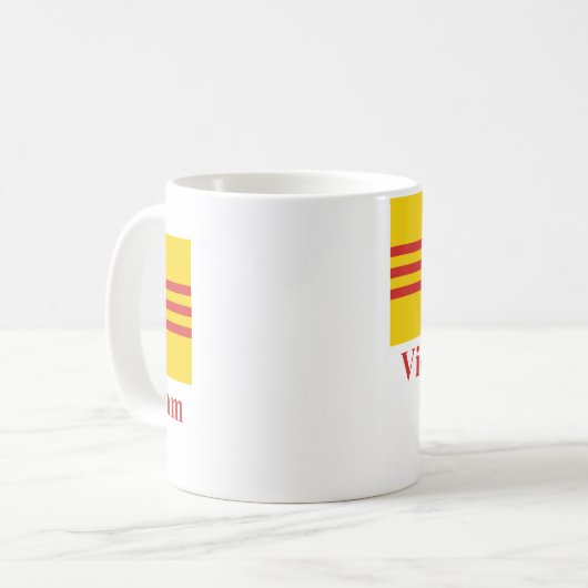 Südvietnam-Flagge mit Namen auf Vietnamesen Kaffeetasse (Vorderseite Links)