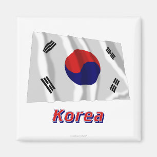 Südwellenartig bewegende Flagge koreas mit Namen Magnet