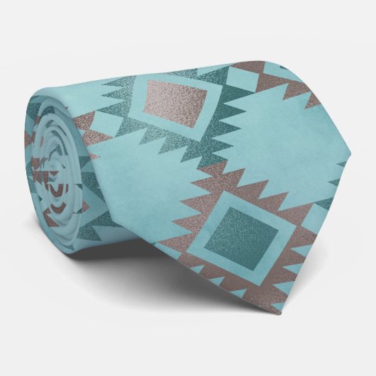 Südwest Aztec Aquamarines Design Muster Krawatte (Gerollt)