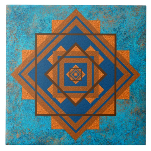 Südwest-Berggipfel Türkisblau geometrisch Fliese (Vorderseite)