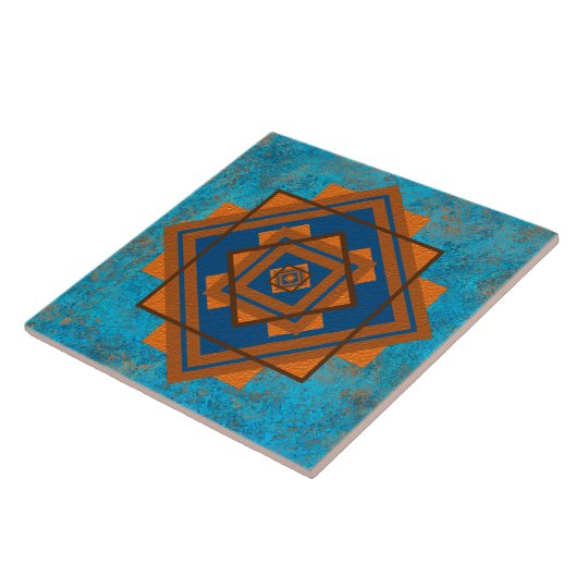 Südwest-Berggipfel Türkisblau geometrisch Fliese (Seite)