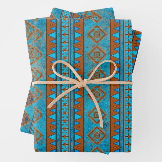 Südwest-Berggipfel Türkisblau geometrisch Geschenkpapier Set (Beispiel)