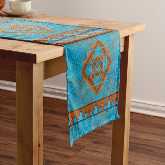 Südwest-Berggipfel Türkisblau geometrisch Kurzer Tischläufer (Beispiel)