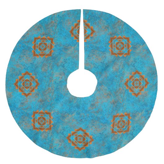 Südwest-Berggipfel Türkisblau geometrisch Polyester Weihnachtsbaumdecke (Vorderseite)