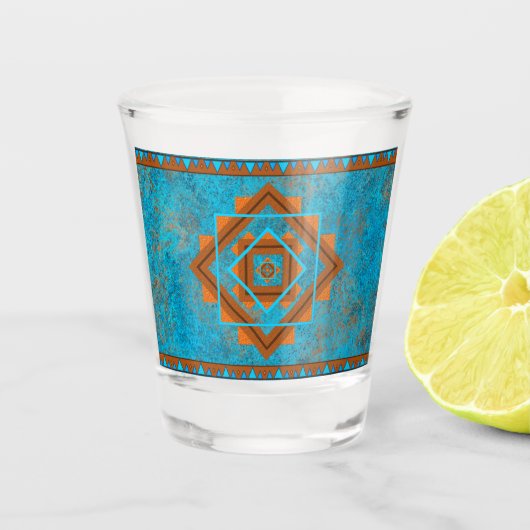 Südwest-Berggipfel Türkisblau geometrisch Schnapsglas (Vorderseite)