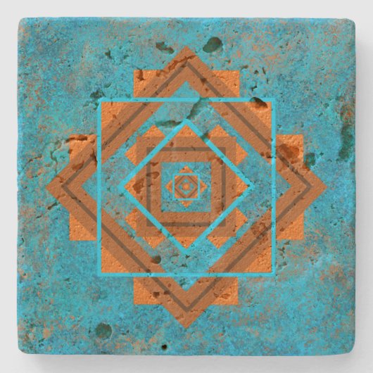 Südwest-Berggipfel Türkisblau geometrisch Steinuntersetzer (Vorderseite)