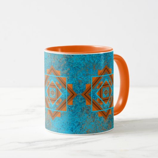 Südwest-Berggipfel Türkisblau geometrisch Tasse (VorderseiteRechts)