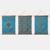 Südwest-Berggipfel Türkisfarbenes geometrisches Se Wandteppich Mit Holzrahmen (Dreifach)