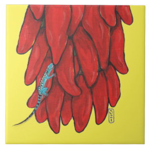 Südwest Blue Lizard Red Chile Pepper Mural Fliese