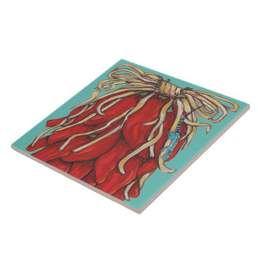 Südwest Blue Lizard Red Chili Pepper House # Fliese (Seite)