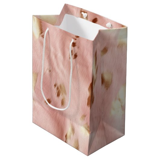 Südwest Blush Pink Gold Cowgirl Cowhide Mittlere Geschenktüte (Vorderseite Schrägansicht)