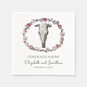 Südwest Boho Hochzeitkuhschädel & Rose Blume Serviette