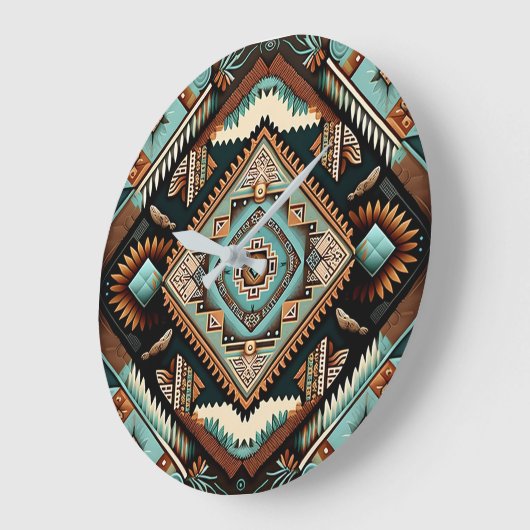 Südwest-Boho-Muster Große Wanduhr (Winkel)