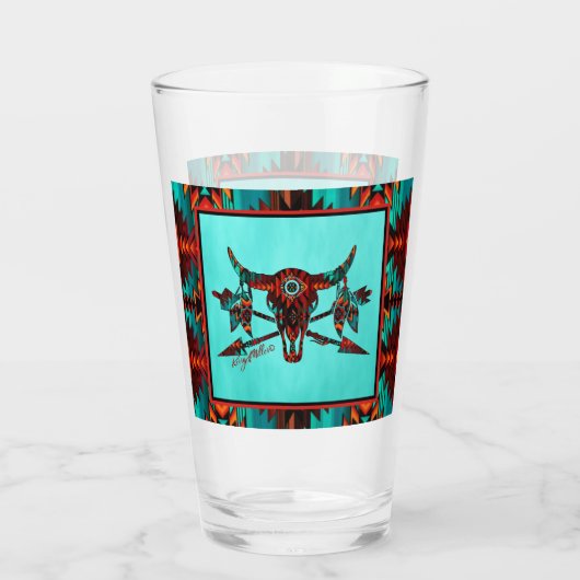 Südwest-Buffalo-Schädel und -Pfeile Glas (Rückseite)