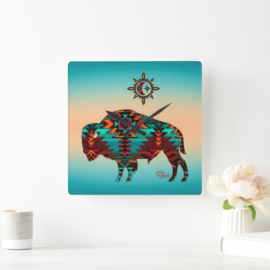 Südwest Buffalo Square Wall Clock Quadratische Wanduhr (Zuhause)