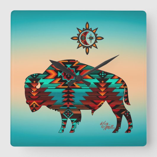 Südwest Buffalo Square Wall Clock Quadratische Wanduhr (Vorderseite)