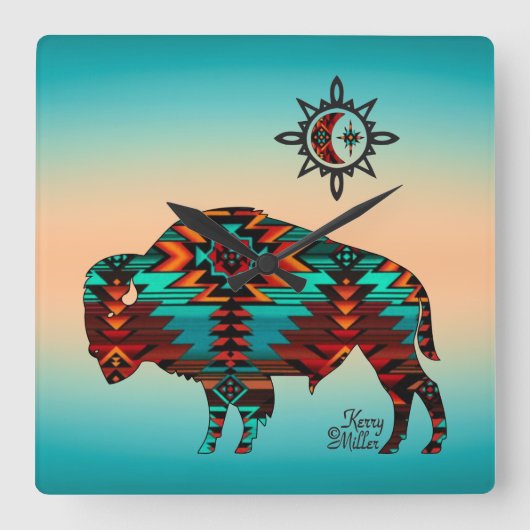 Südwest Buffalo Square Wall Clock Quadratische Wanduhr (Vorderseite)
